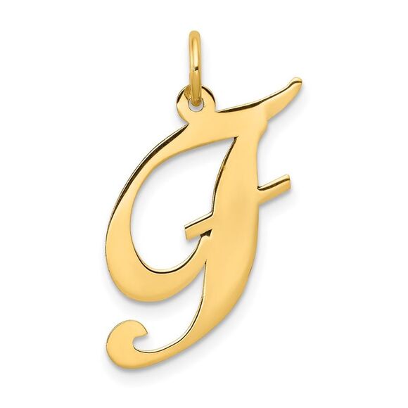 14k Yellow Gold Ella Collection LG Fancy Script Initial F Pendant